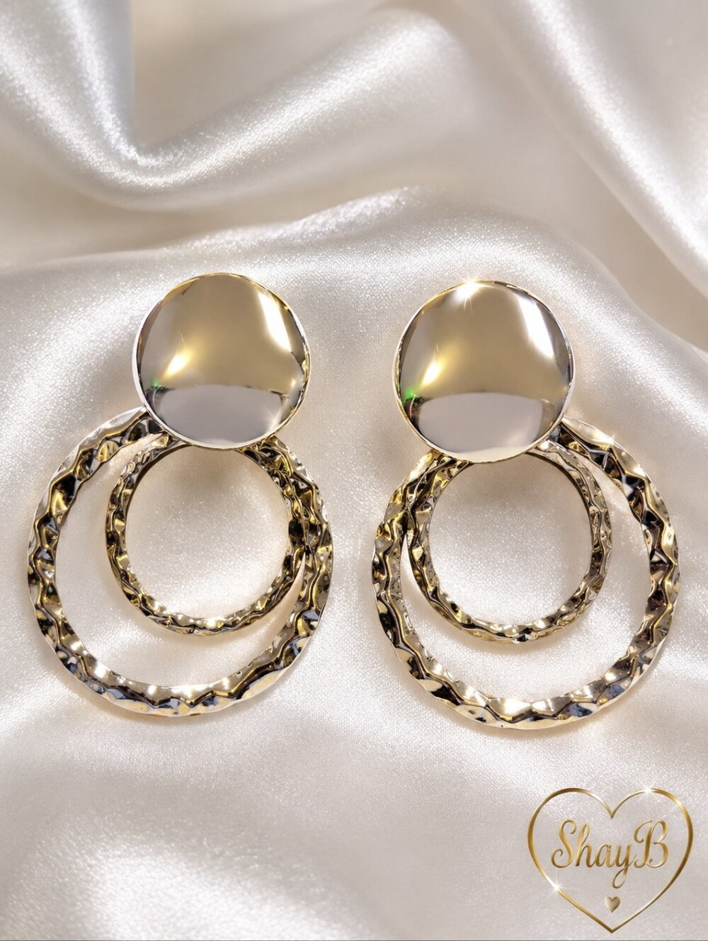 SILVER Double Circle Drop Earrings